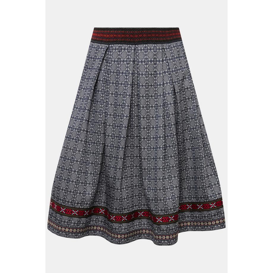 Ulla Popken Jupe Jacquard A-Ligne Trachten Ruban Décoratif  