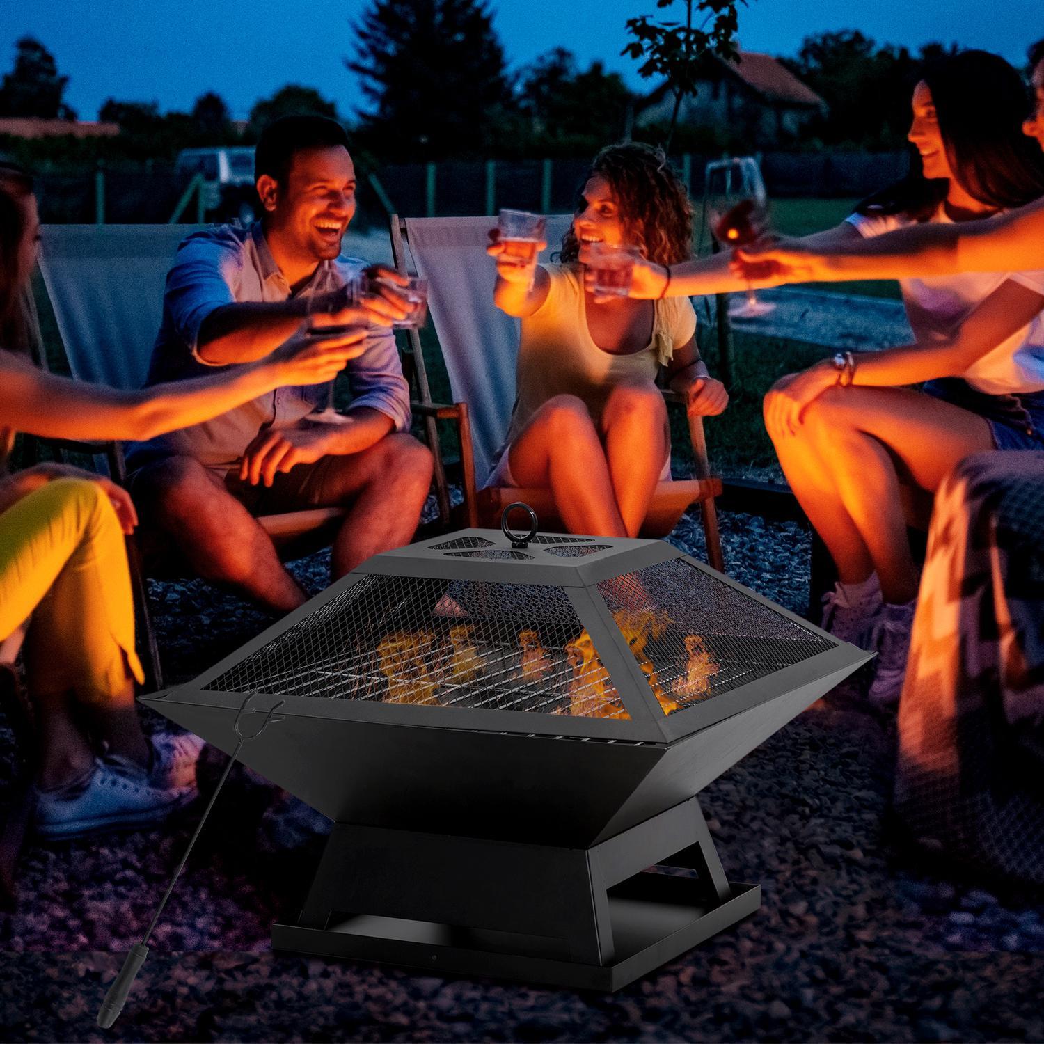 Northio Braciere Con Griglia E Cestino Per Braciere Da Giardino Con Parascintille, Attizzatoio, Acciaio, Nero, 45X45X34 Cm  
