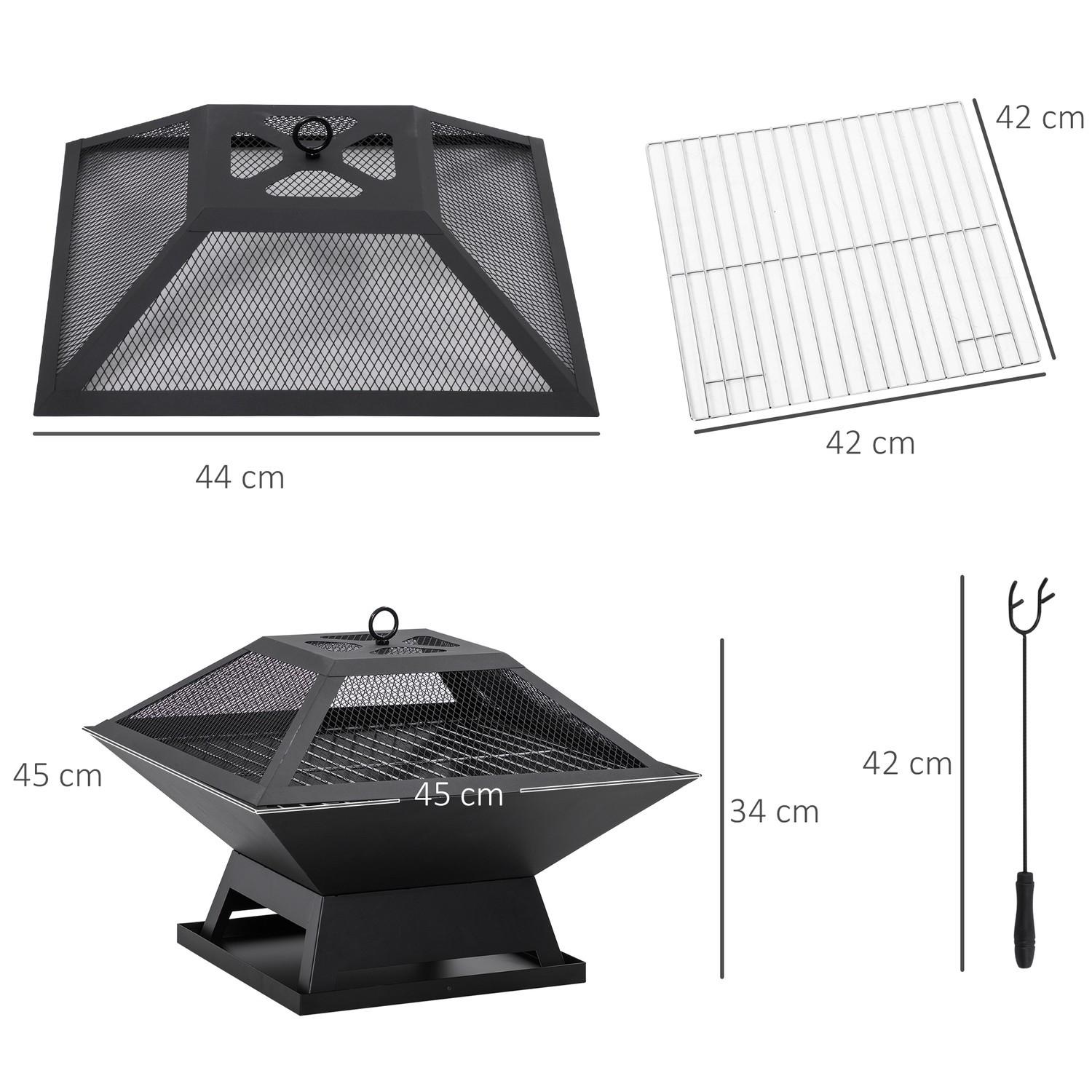 Northio Braciere Con Griglia E Cestino Per Braciere Da Giardino Con Parascintille, Attizzatoio, Acciaio, Nero, 45X45X34 Cm  