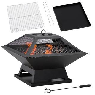Northio Braciere Con Griglia E Cestino Per Braciere Da Giardino Con Parascintille, Attizzatoio, Acciaio, Nero, 45X45X34 Cm  