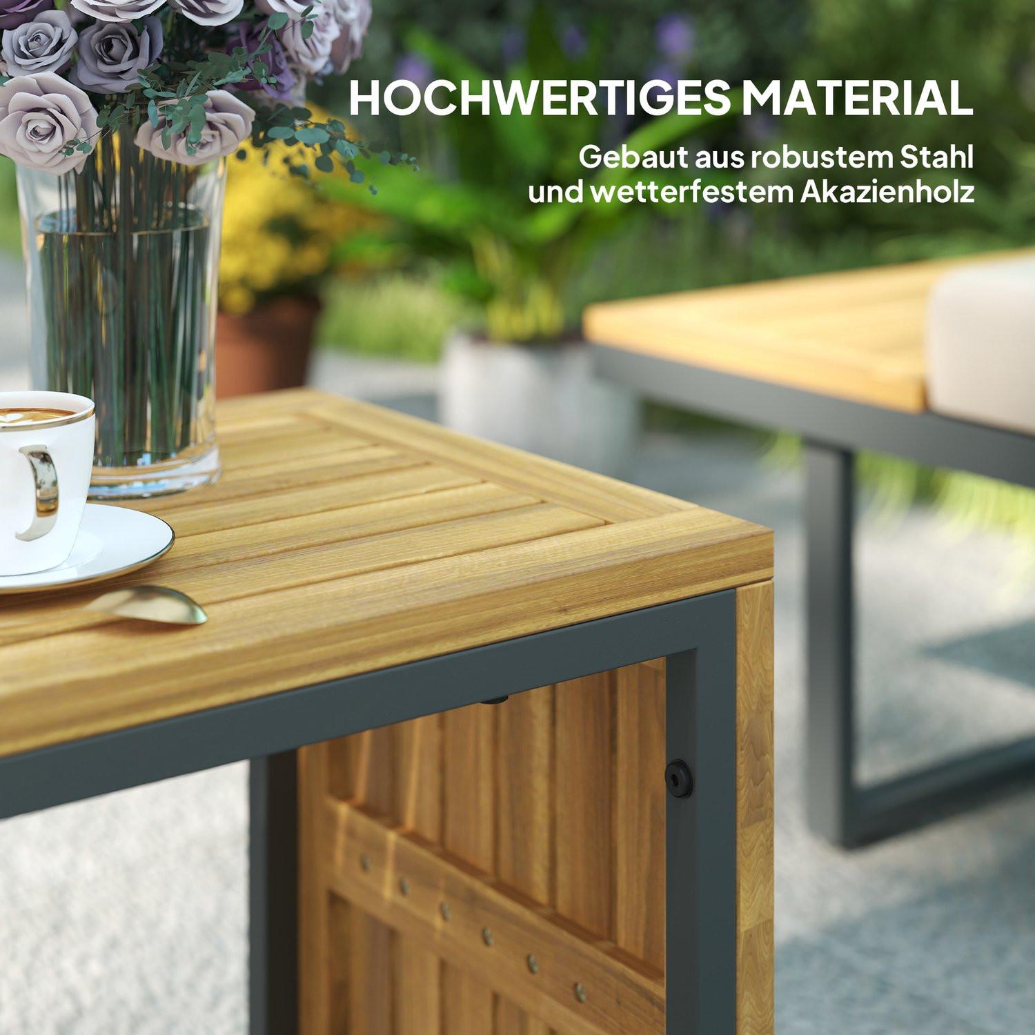 Northio Salon de jardin en bois d'acacia pour 6 personnes, salon de jardin en L avec banc d'angle, dossier réglable, table d'appoint, coussin, salon de balcon, groupe de sièges d'extérieur pour jardin, terrasse, balcon, gris clair  