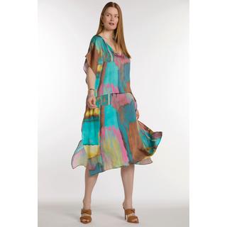 Ulla Popken  Robe midi, artwork, oversized, décolleté en V, manches mi-longues 