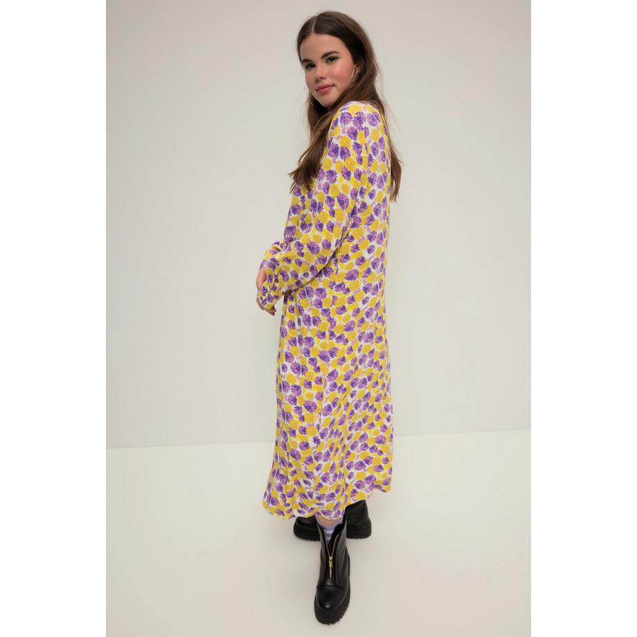 Studio Untold Maxikleid A-Line Allover Print V-Ausschnitt Knopfleiste  