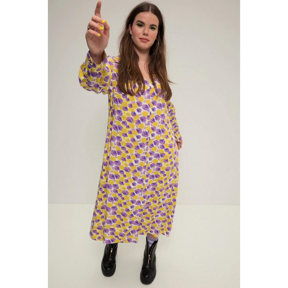 Studio Untold Maxikleid A-Line Allover Print V-Ausschnitt Knopfleiste  