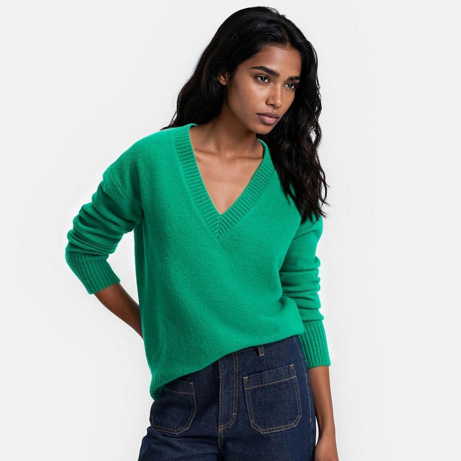 Pull col V en maille mousseuse
