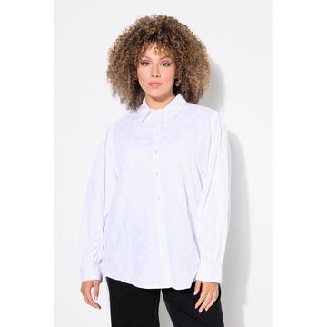 Blouse, broderie cœur, coupe évasée, col chemise, manches longues