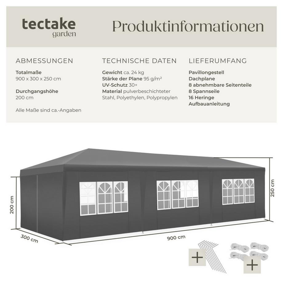 Tectake Pavillon MIRAMAS 9 x 3 m en système emboîtable  