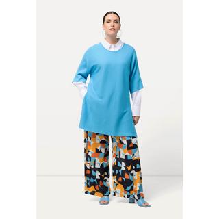 Ulla Popken  Pull, côtés ouverts, oversized, col rond, manches 3/4 