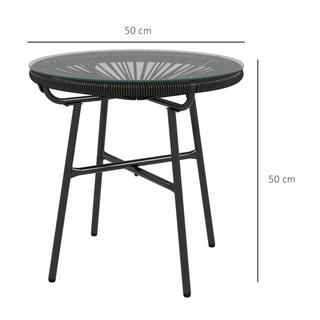 Northio Rattan Beistelltisch Bistrotisch, Kaffeetisch mit Glastischplatte, Rund, für Terrasse, Balkon, Schwarz, 50x50x50cm  