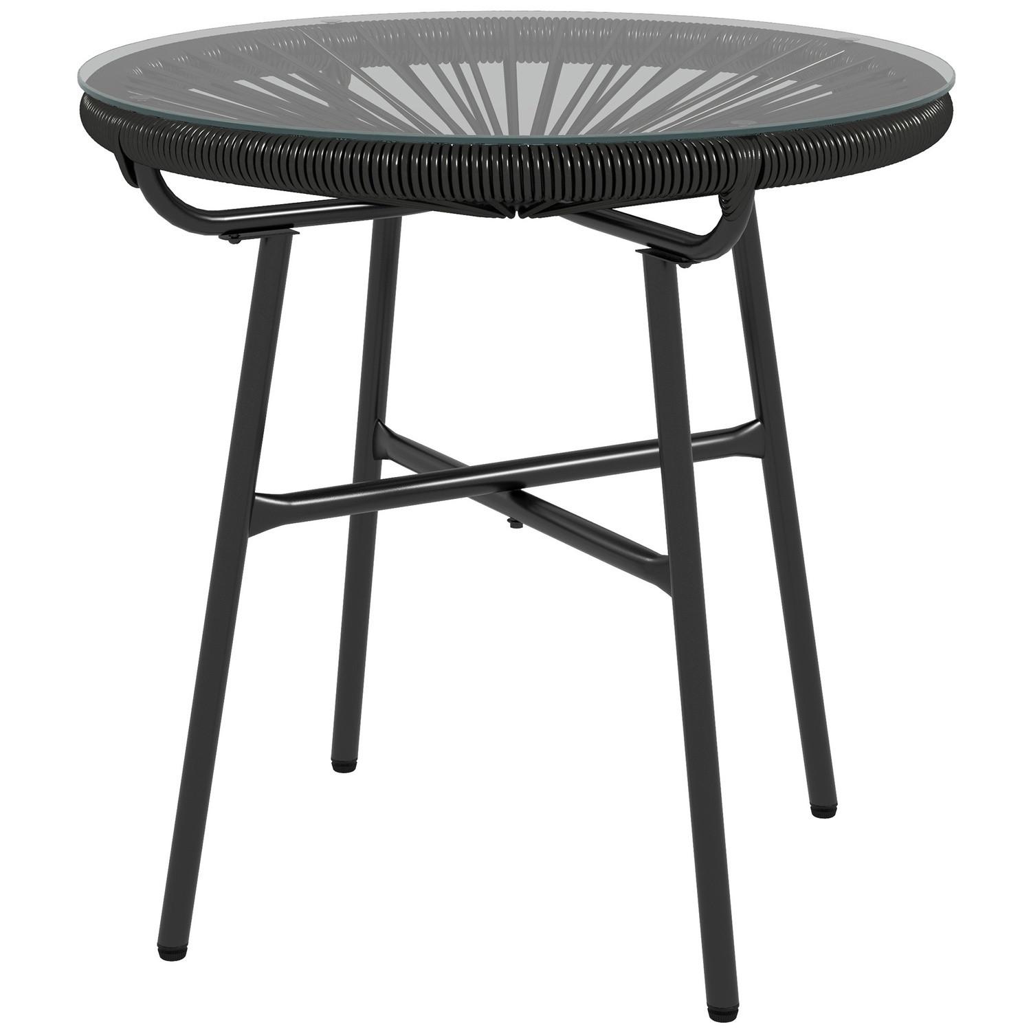 Northio Rattan Beistelltisch Bistrotisch, Kaffeetisch mit Glastischplatte, Rund, für Terrasse, Balkon, Schwarz, 50x50x50cm  