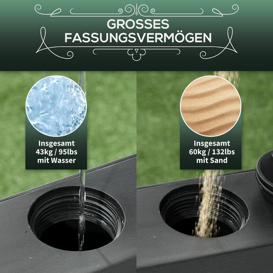 Northio Sonnenschirmständer mit Rollen für Ø38/48mm Stangen, 43kg Wasser oder 60kg Sand, stabiler Metallständer für Garten & Terrasse  