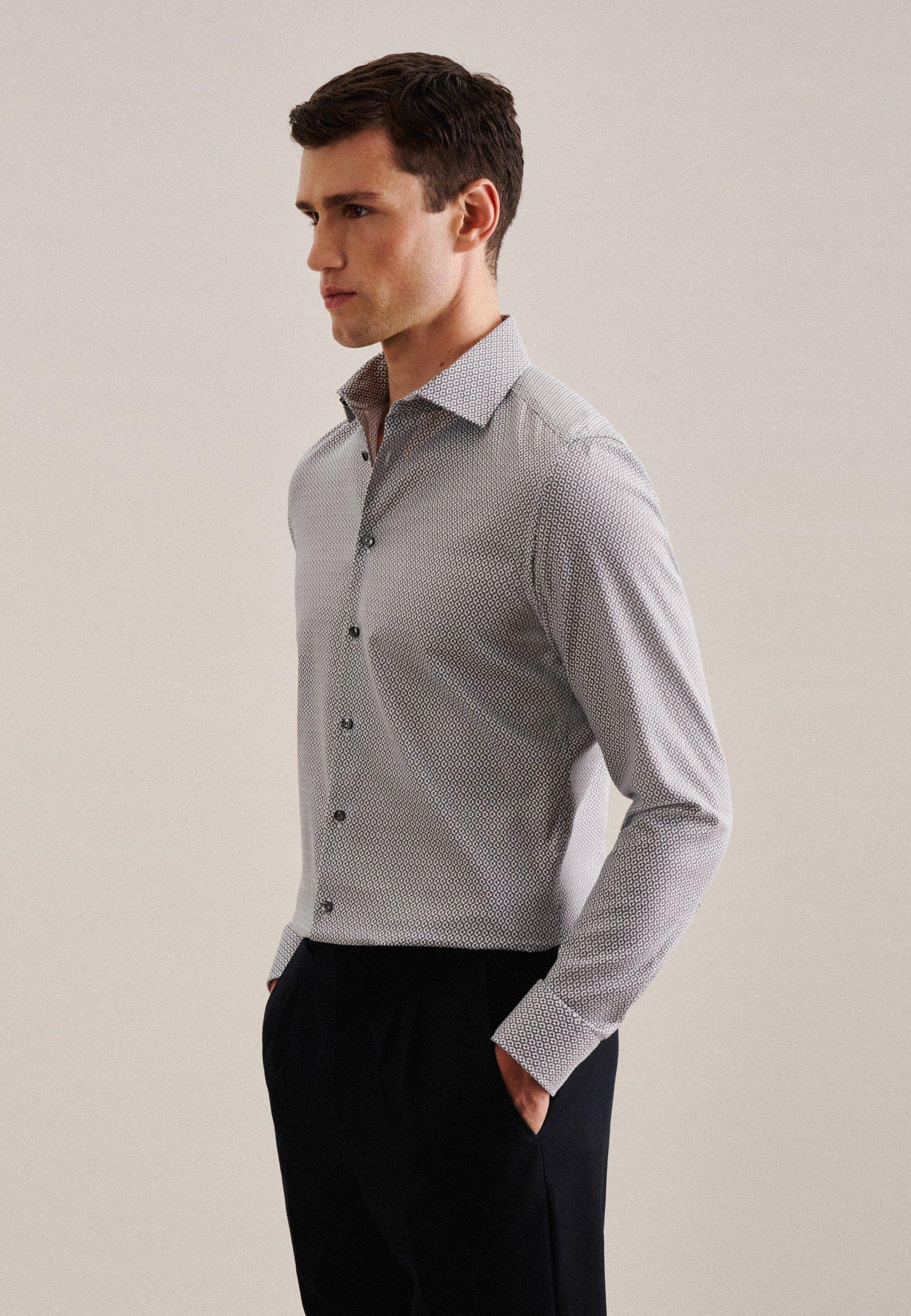 Image of Business Hemd X-slim Fit Langarm Druck Herren Taubengrau 40