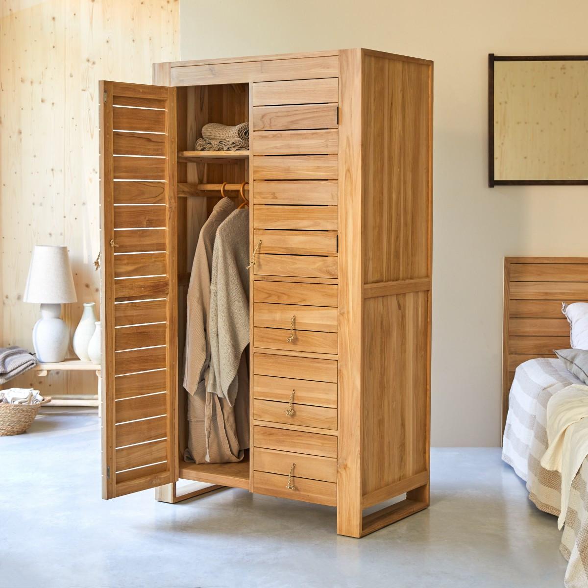 Tikamoon Kleiderschrank mit Kleiderstange aus massivem Teak Minimalys  