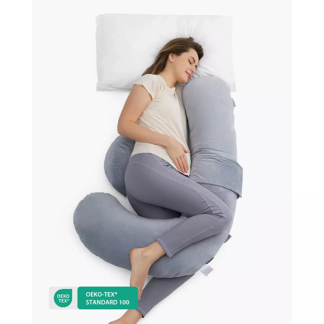 Momcozy - F-förmiges Schwangerschaftskissen, F-förmiges Stillkissen, 140 cm, Taubengrau