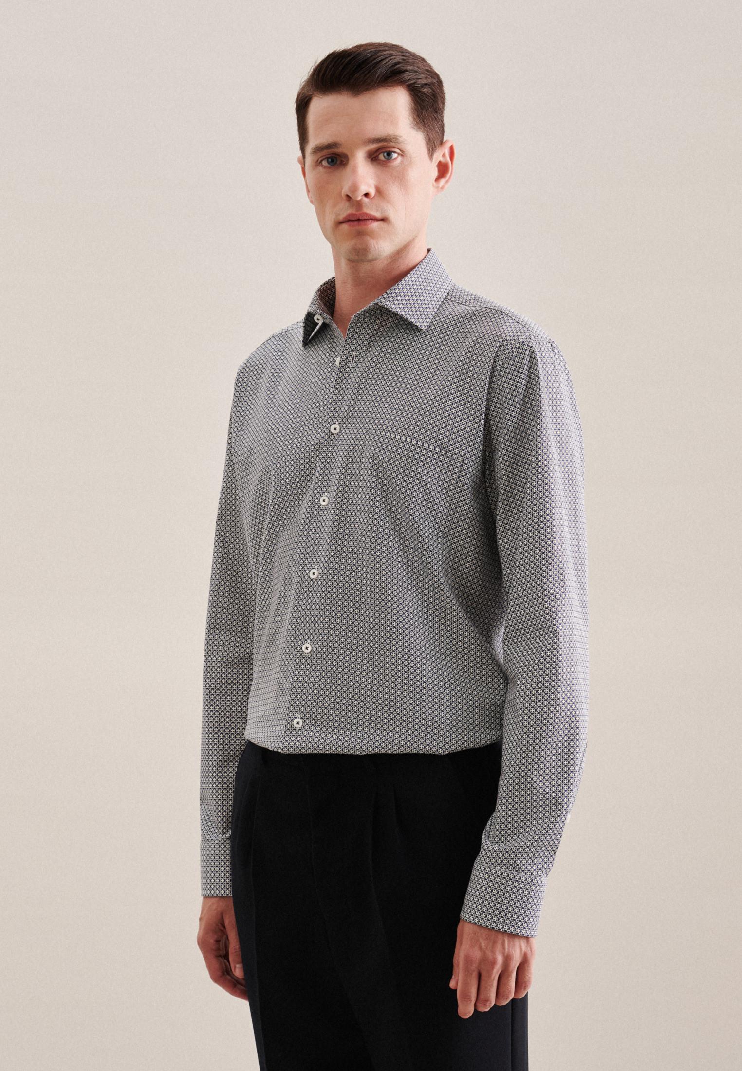 Image of Business Hemd Comfort Fit Langarm Druck Herren Taubengrau 48