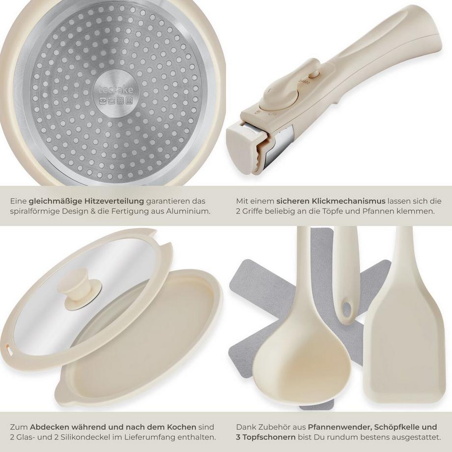 Tectake Set di pentole Genova 16 pezzi, adatto per induzione  