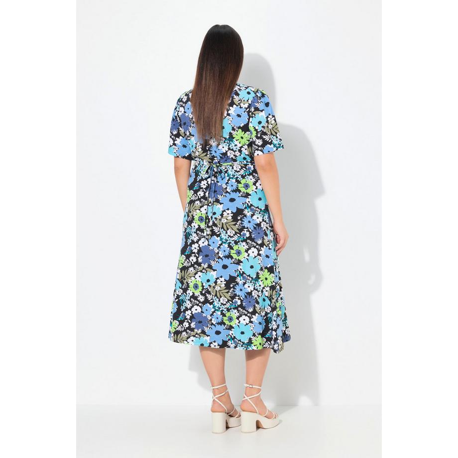 Ulla Popken Jersey Midikleid A-Linie V-Ausschnitt Halbarm  