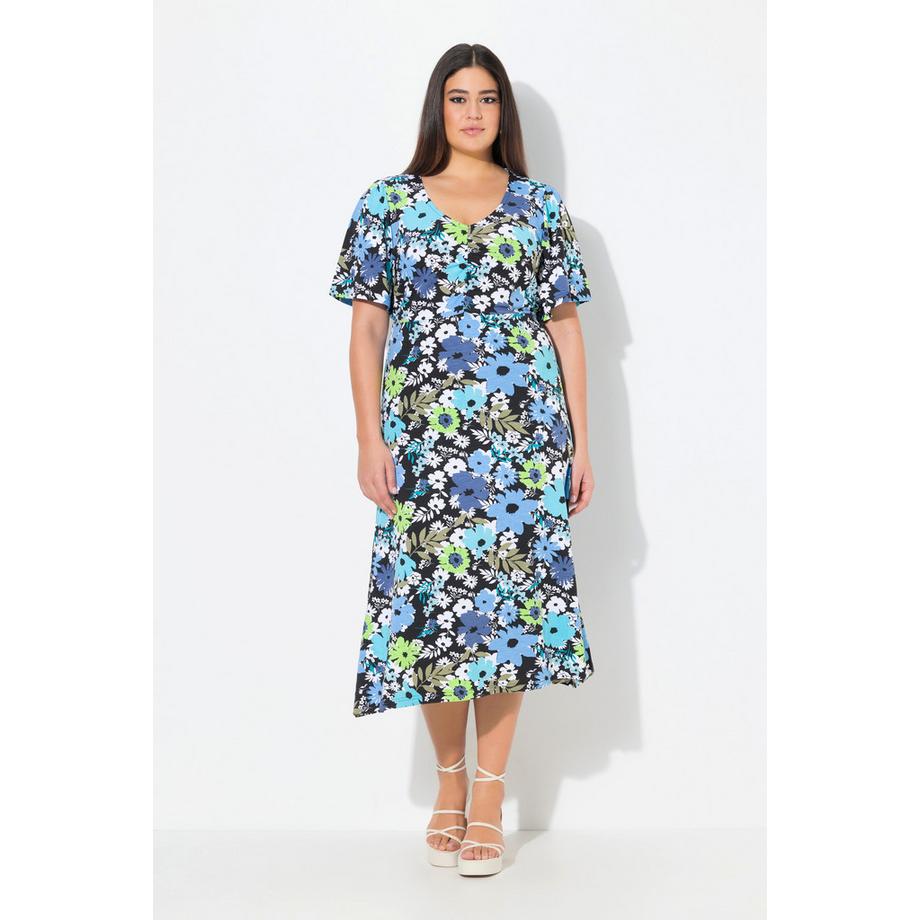 Ulla Popken Jersey Midikleid A-Linie V-Ausschnitt Halbarm  