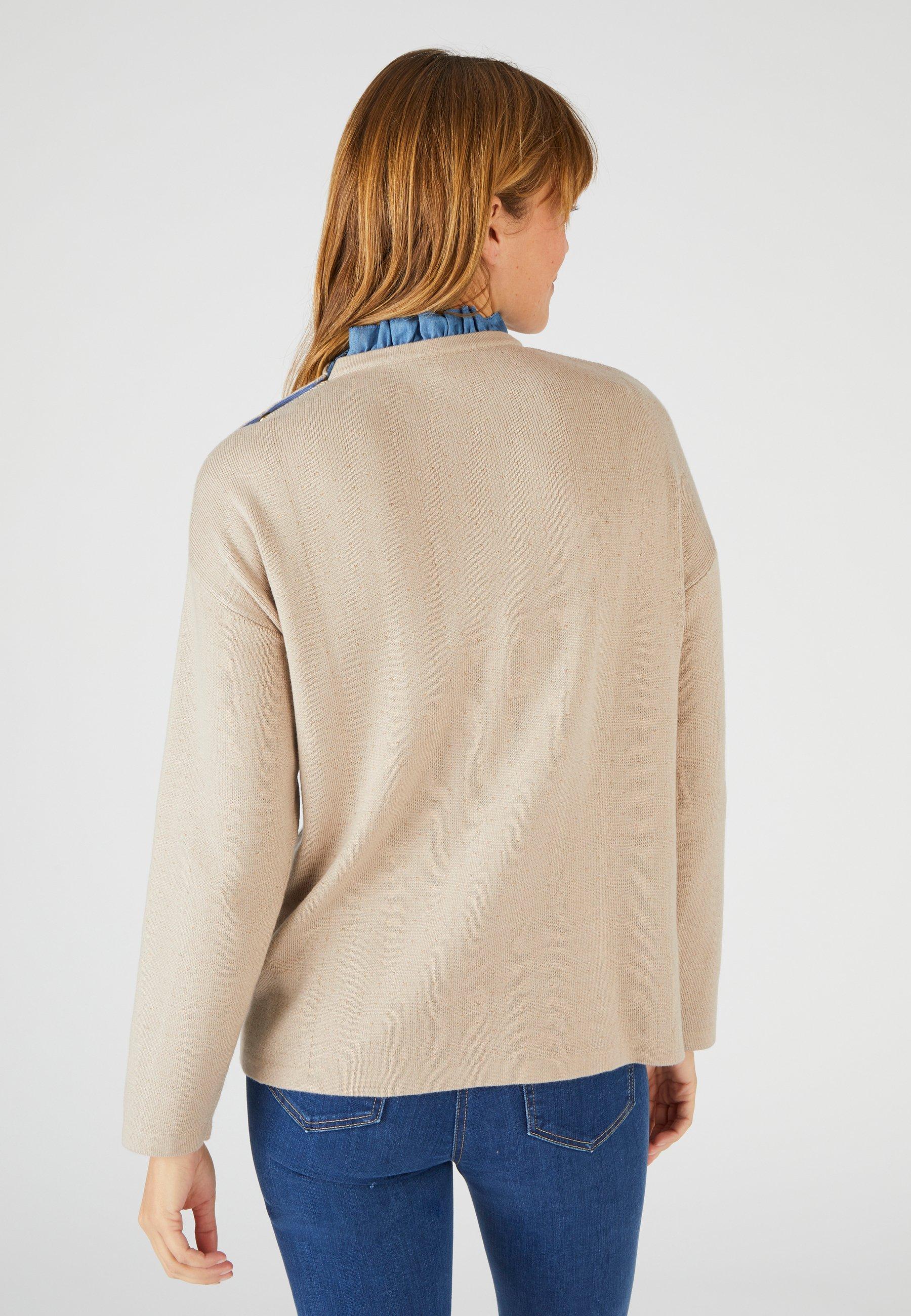 Damart  Warmer Jacquard-Pullover mit Volant am Ausschnitt. 