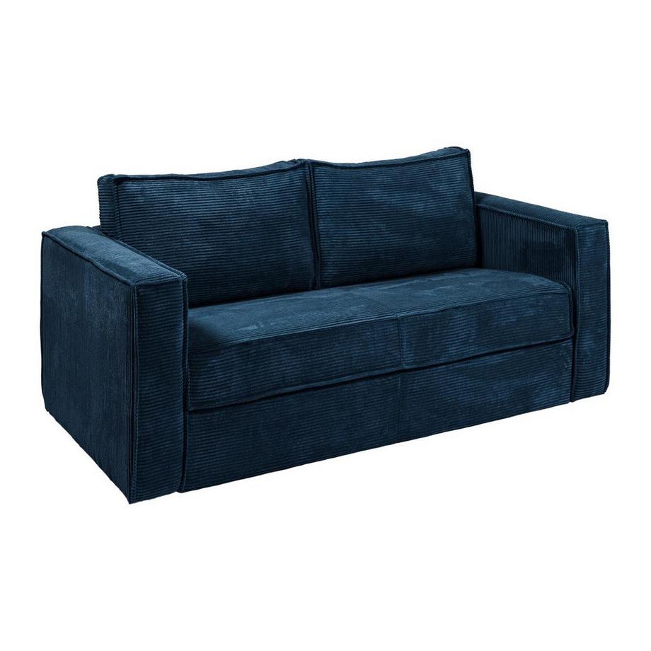 Vente-unique Schlafsofa mit Matratze 4-Sitzer - Cord - Blau - Liegefläche 160 cm - Matratze 22 cm - LORETO  