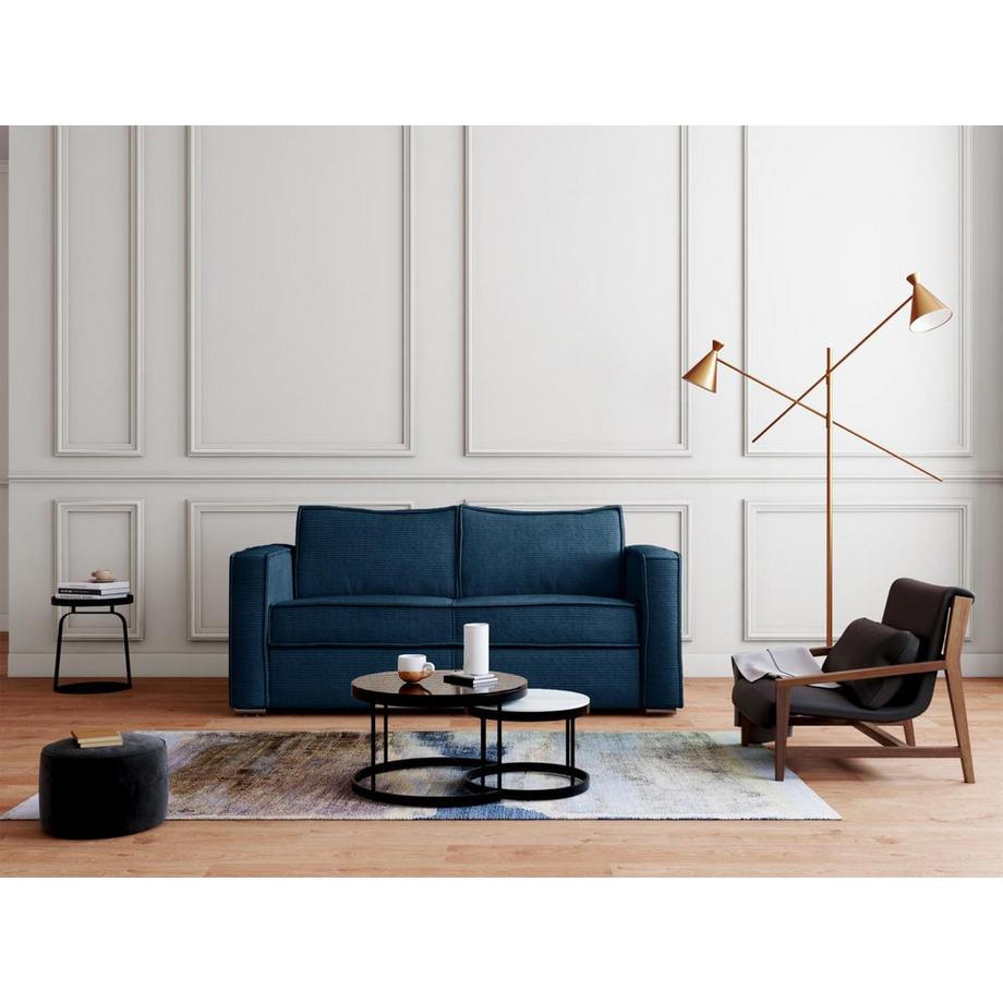 Vente-unique Schlafsofa mit Matratze 4-Sitzer - Cord - Blau - Liegefläche 160 cm - Matratze 22 cm - LORETO  