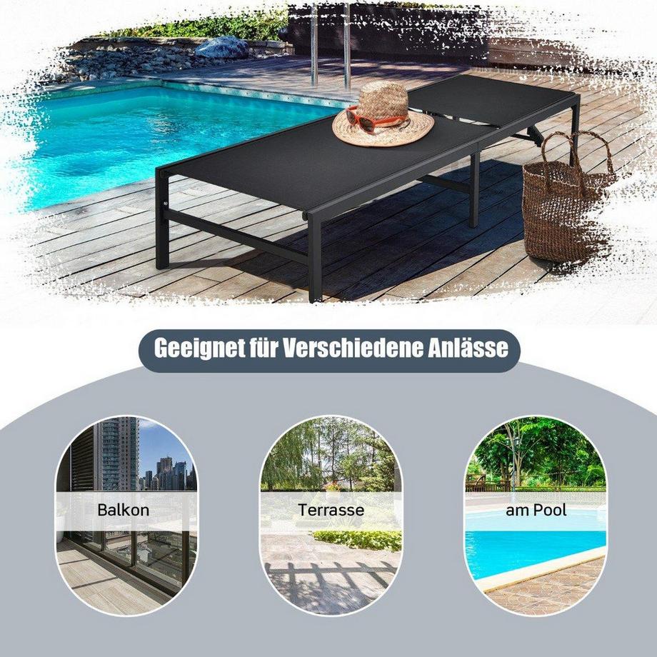 Northix Sonnenliegestuhl für Außenbereich Anpassbarer Liegestuhl 64 x 198 x 67 - 103 cm Schwarz  