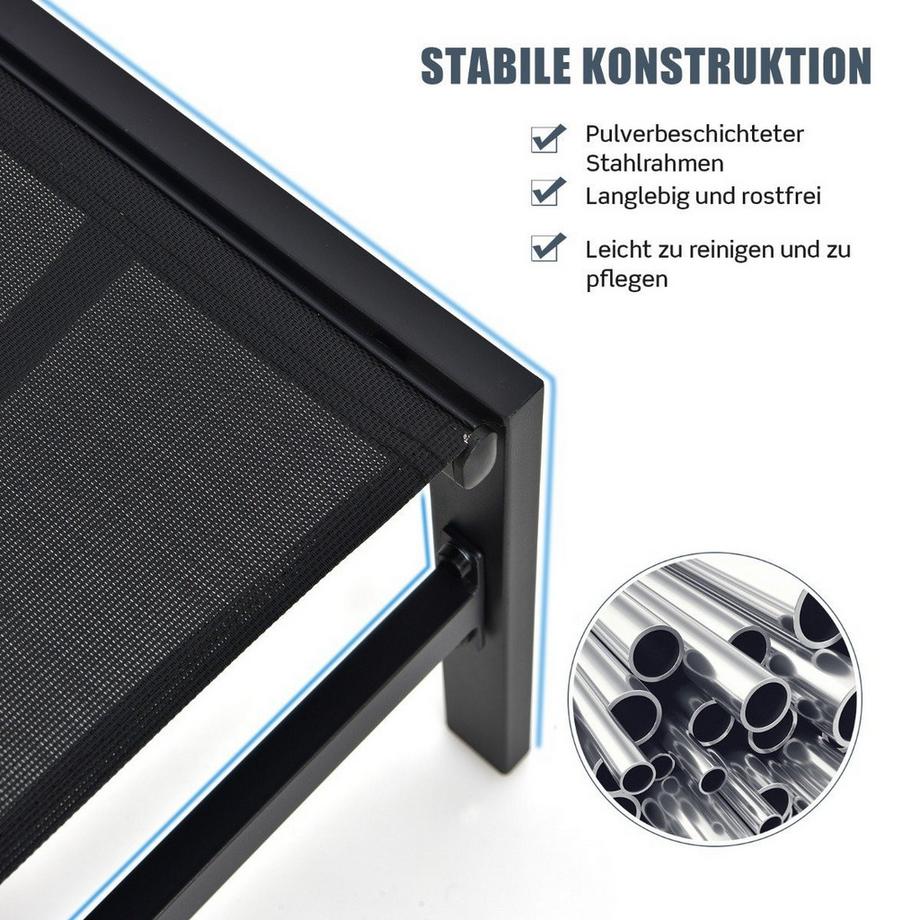 Northix Sonnenliegestuhl für Außenbereich Anpassbarer Liegestuhl 64 x 198 x 67 - 103 cm Schwarz  