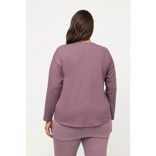 Ulla Popken  Maglia da yoga in cotone biologico con scollo con drappeggio, scollo a V e maniche lunghe 