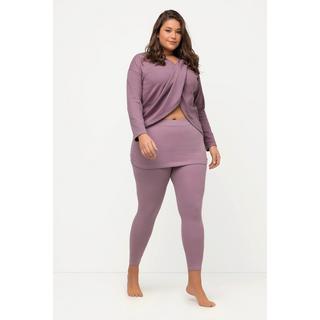 Ulla Popken  Maglia da yoga in cotone biologico con scollo con drappeggio, scollo a V e maniche lunghe 