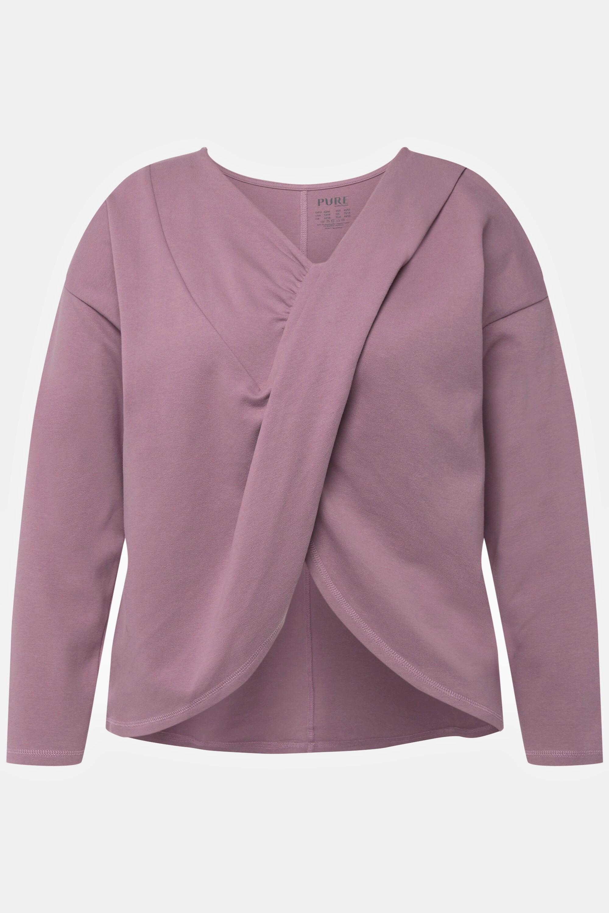 Ulla Popken  Yoga-Shirt, drapiert, V-Ausschnitt, Langarm, Biobaumwolle 