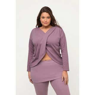 Ulla Popken  Yoga-Shirt, drapiert, V-Ausschnitt, Langarm, Biobaumwolle 