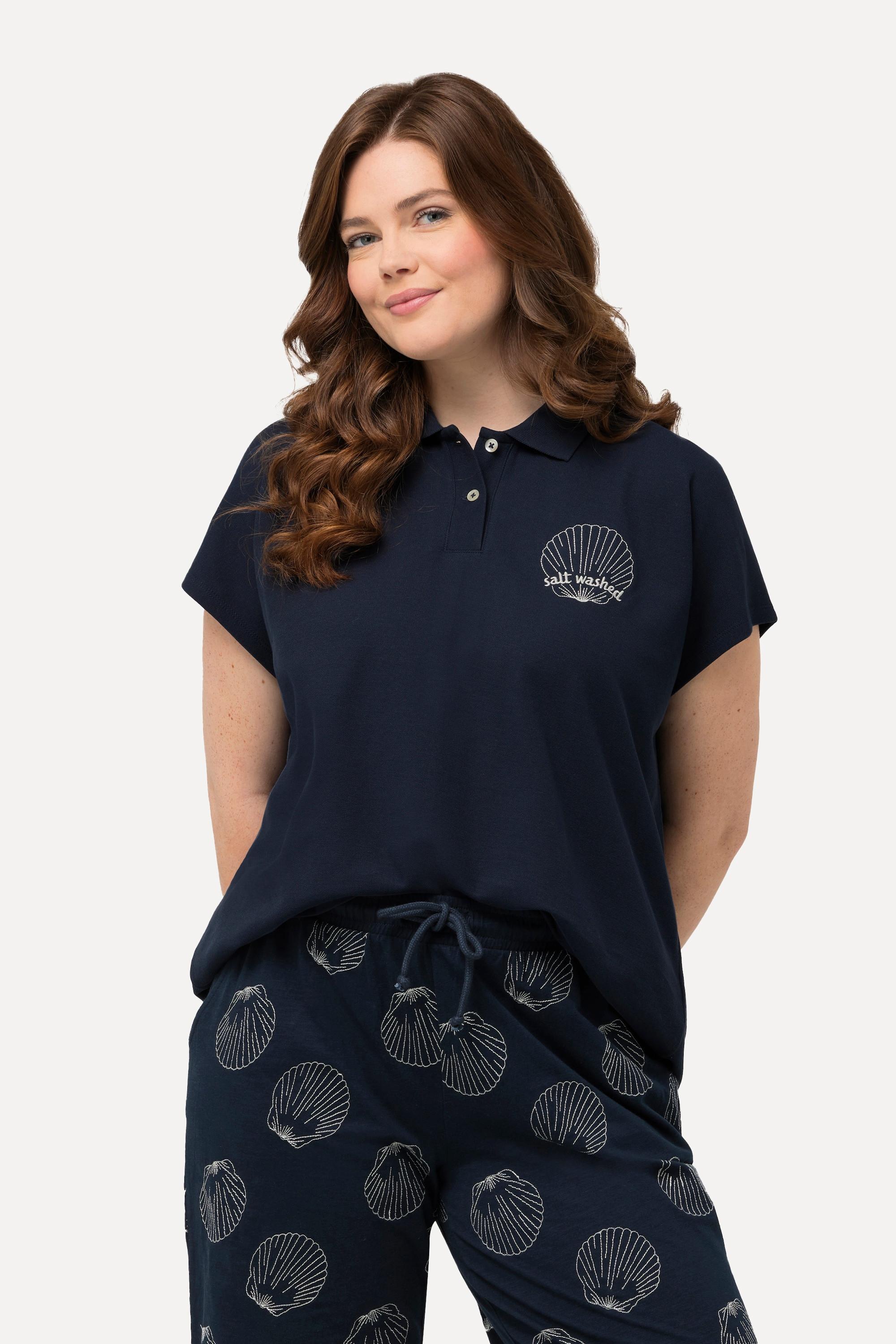 Ulla Popken  Poloshirt, Stickerei, Polokragen, Halbarm, Biobaumwolle 