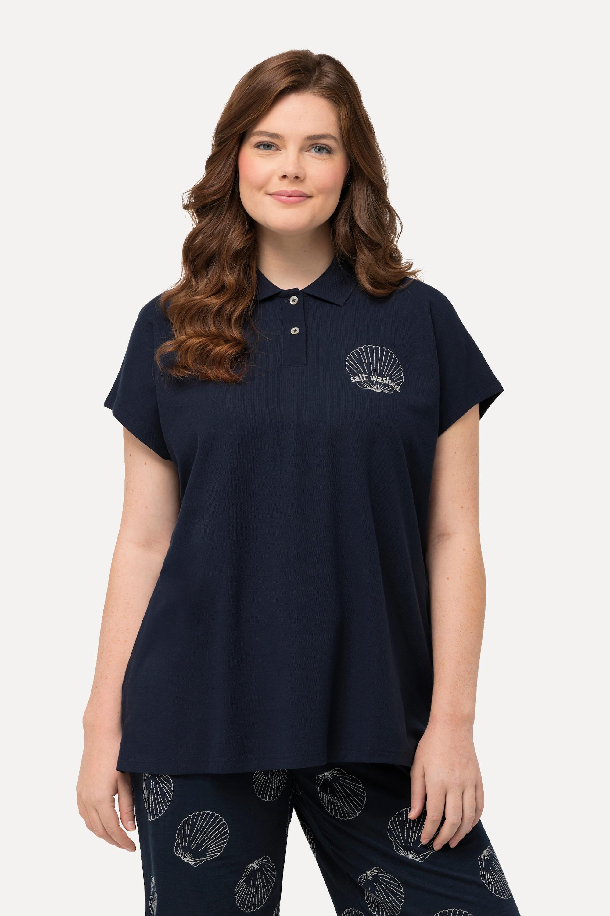 Ulla Popken  Poloshirt, Stickerei, Polokragen, Halbarm, Biobaumwolle 