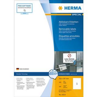 HERMA HERMA Etiketten SPECIAL 210x297mm 10315 weiss,non-perm. 100St./100Bl.  