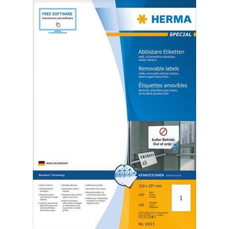 HERMA HERMA Etiketten SPECIAL 210x297mm 10315 weiss,non-perm. 100St./100Bl.  