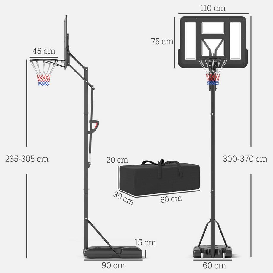 Northio  Basketballkorb Outdoor, Verstellbare Korbhöhe 230-305 cm, Basketballständer mit 110 x 75 cm bruchsichere Rückwand mit Rädern, gefederter Korb, Gewicht für Erwachsene 
