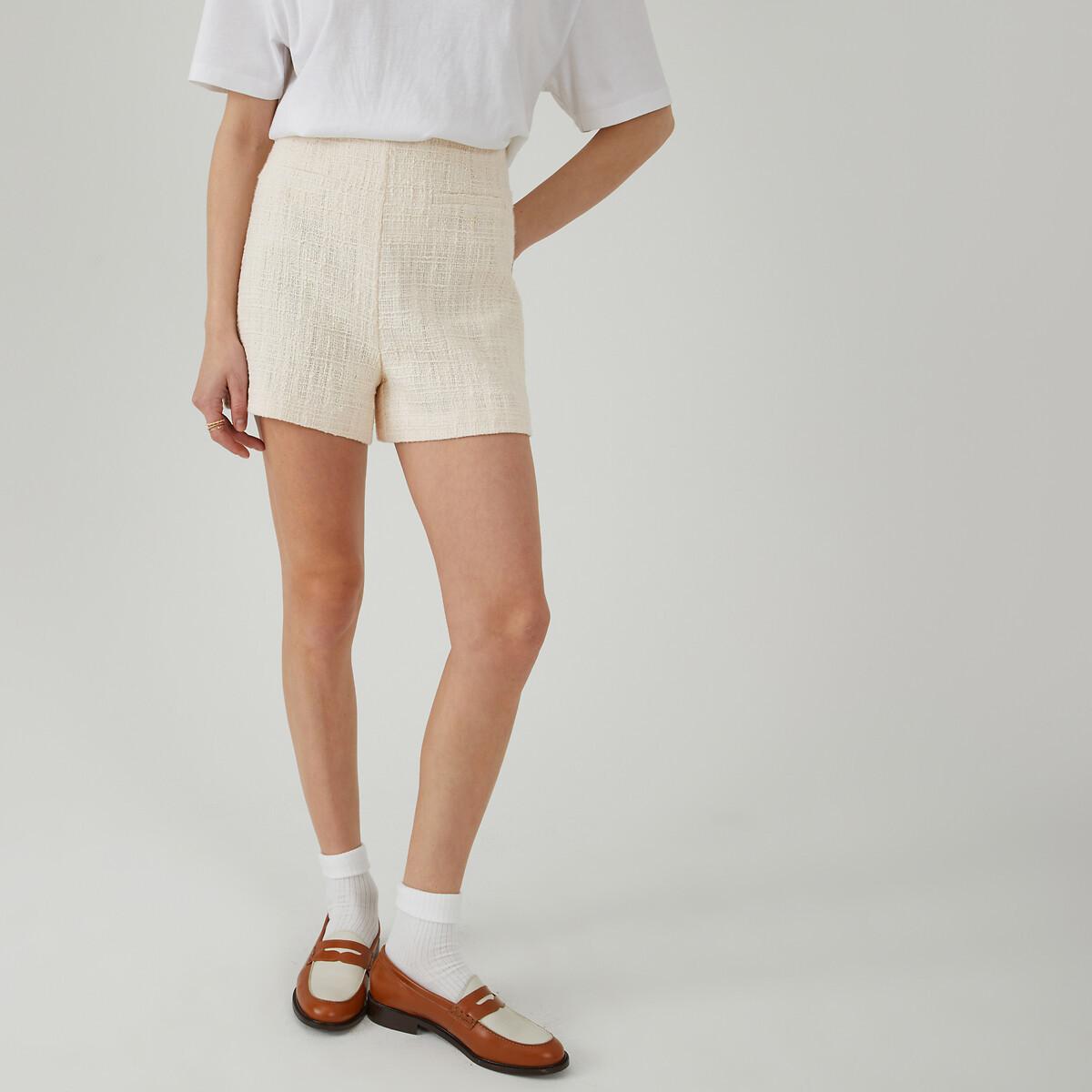 Image of High-waist-shorts Aus Tweed Damen Weiss 34
