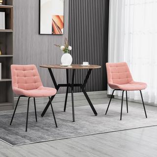 Northio Chaise De Salle À Manger Lot De 2 Chaises De Cuisine Avec Dossier, Revêtement En Velours Rose, Design Rétro, Pieds En Acier, Pour Salon  