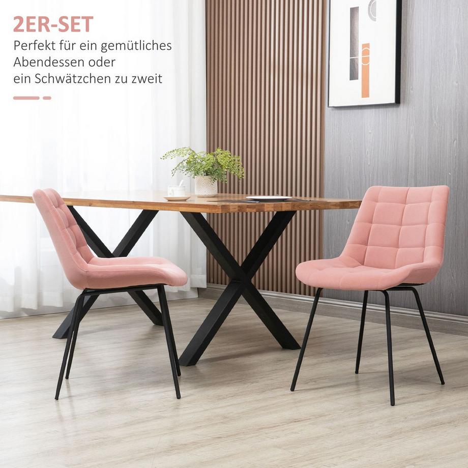 Northio Esszimmerstuhl 2Er Set Küchenstuhl Mit Rückenlehne, Samtbezug In Rosa, Retrodesign, Stahlbeine, Für Wohnzimmer  