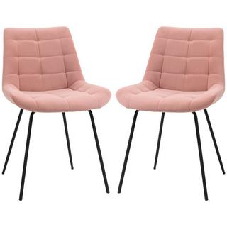 Northio Chaise De Salle À Manger Lot De 2 Chaises De Cuisine Avec Dossier, Revêtement En Velours Rose, Design Rétro, Pieds En Acier, Pour Salon  