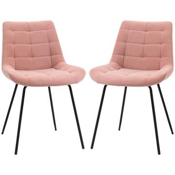 Esszimmerstuhl 2Er Set Küchenstuhl Mit Rückenlehne, Samtbezug In Rosa, Retrodesign, Stahlbeine, Für Wohnzimmer