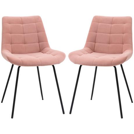 Northio Chaise De Salle À Manger Lot De 2 Chaises De Cuisine Avec Dossier, Revêtement En Velours Rose, Design Rétro, Pieds En Acier, Pour Salon  