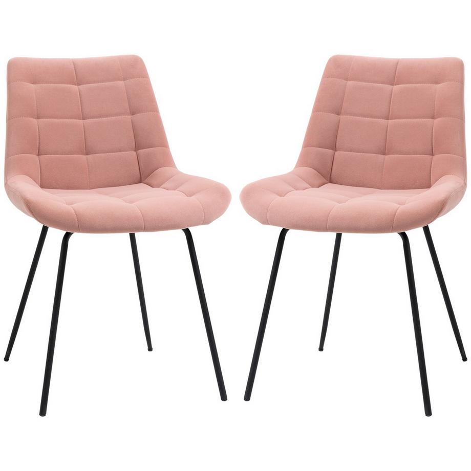 Northio Esszimmerstuhl 2Er Set Küchenstuhl Mit Rückenlehne, Samtbezug In Rosa, Retrodesign, Stahlbeine, Für Wohnzimmer  