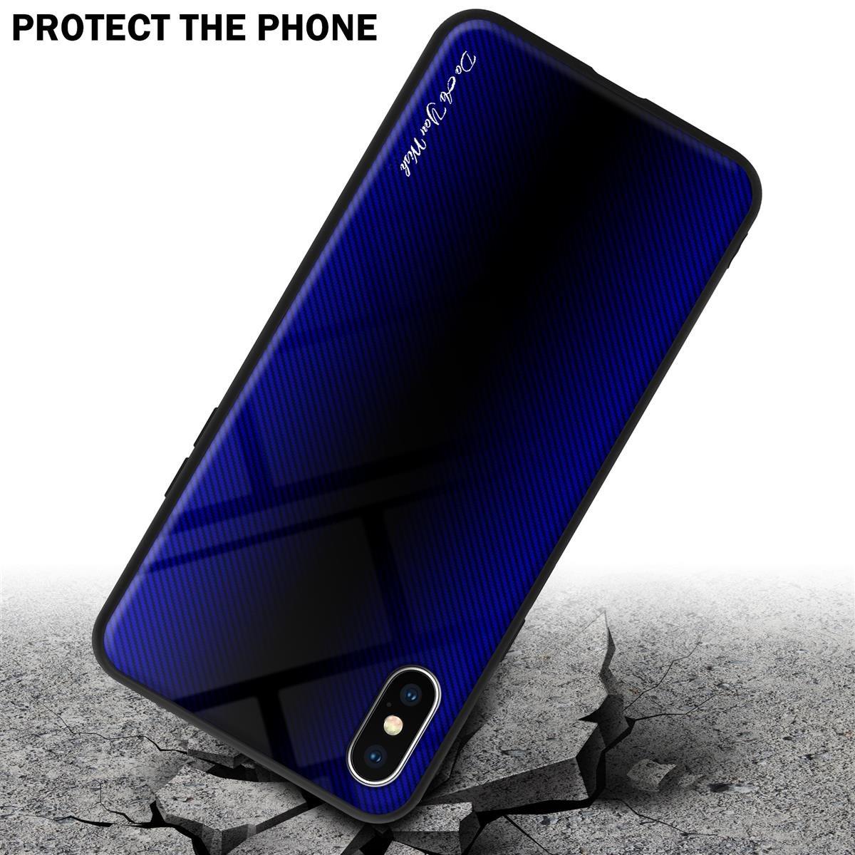 Cadorabo  Housse compatible avec Apple iPhone X / XS - Aspect rayé - Coque de protection en silicone TPU et dos en verre trempé 