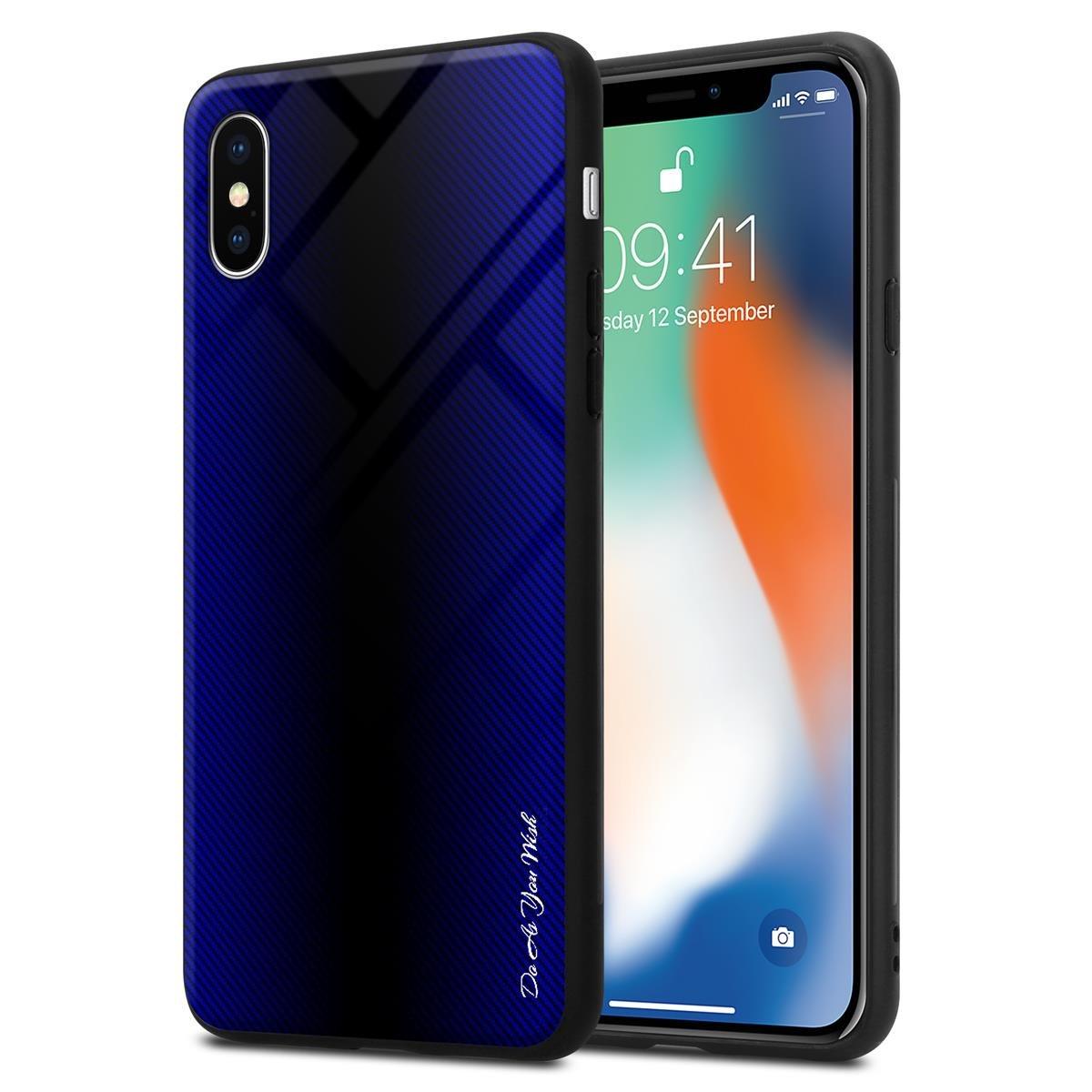 Cadorabo  Housse compatible avec Apple iPhone X / XS - Aspect rayé - Coque de protection en silicone TPU et dos en verre trempé 