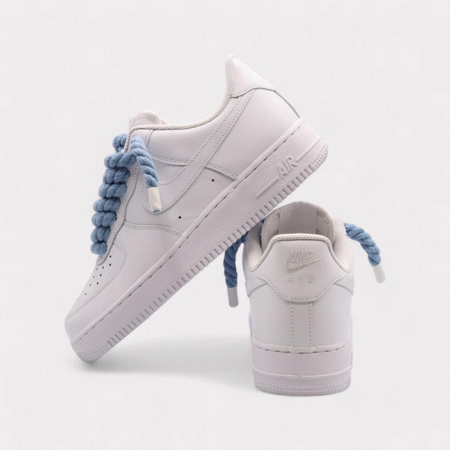 NIKE Air Force 1 White Rope Lace Light Blue Sneakers  