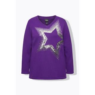 Ulla Popken  Maglione con stella di paillettes, scollo a V e maniche lunghe 