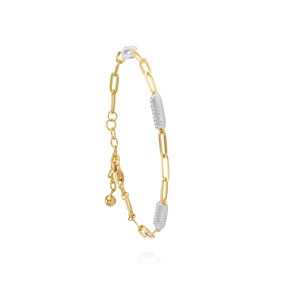 STYLES Bracciale bicolore 3 Maglie in Argento dorato e ossidi di zirconio