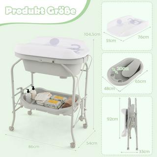 Northix  4 in 1 Klappbarer Wickeltisch mit Badewanne tragbare Wickelkommode mit Wickelauflage Hellgrau 