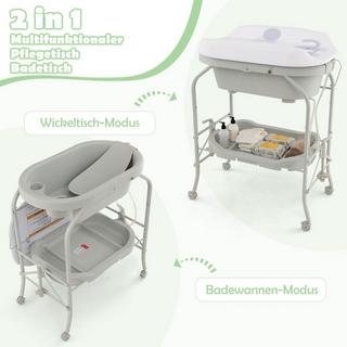 Northix  4 in 1 Klappbarer Wickeltisch mit Badewanne tragbare Wickelkommode mit Wickelauflage Hellgrau 